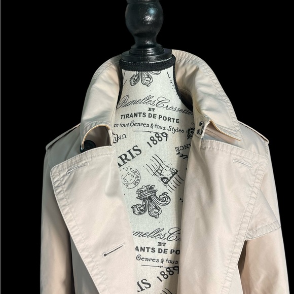 Coach New York F34024 Beige Trench Coat Double Breasted Belted Leather Trim L - Picture 4 of 16